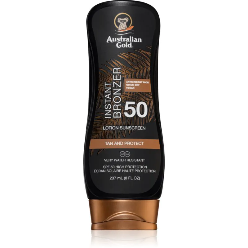 Australian Χρυσό Lotion With Bronzer προστατευτική φροντίδα κατά της ηλιακής ακτινοβολίας με τερακότα SPF 50 237 ml