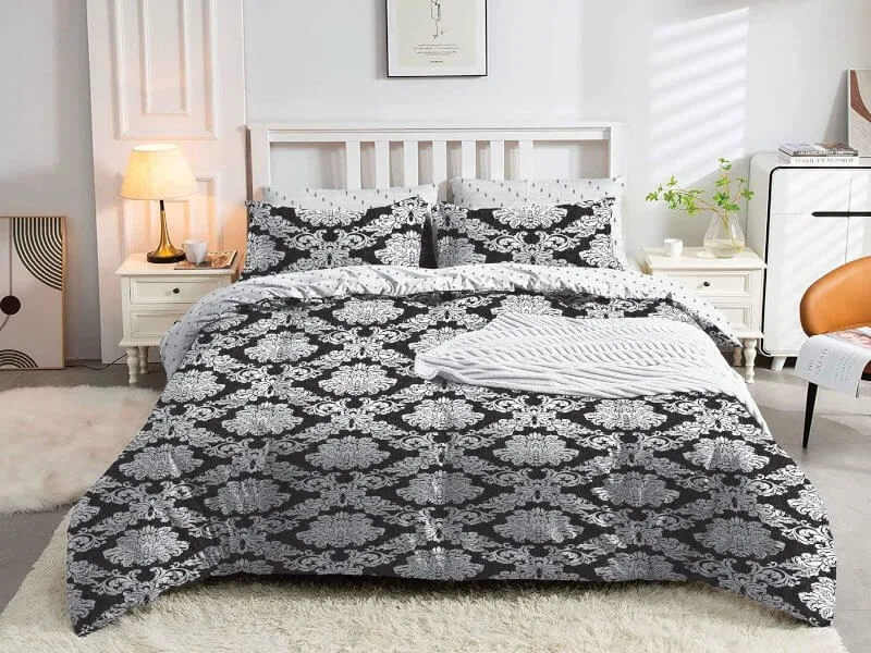 Σετ Σεντόνια Γκρι Damask Εμπριμέ 100% Βαμβακερά Γαρύφαλλο - 220x260, 160x200+30