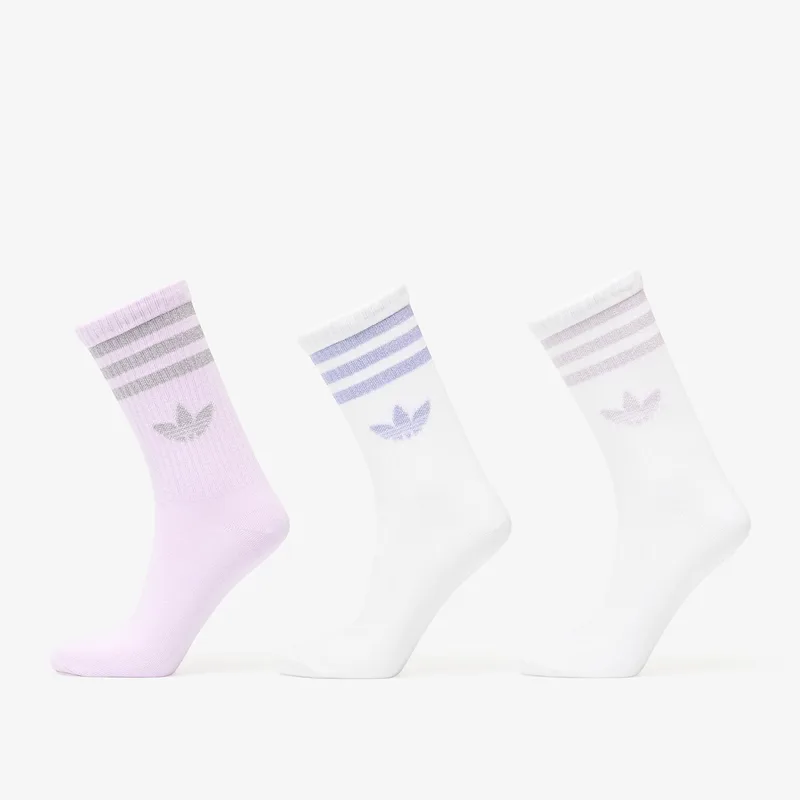 adidas 3 Stripes Glitter Crew Socks 3-Pack White/ Ice Lavender M