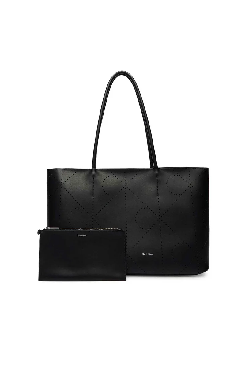 Calvin Klein Jeans γυναικεία δερμάτινη τσάντα tote με pouch και all-over monogram - LV04F3359G Μαύρο
