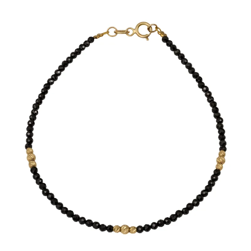 Βραχιόλι με Black spinel Κ14 και διαμανταρισμένες μπίλιες 054912 054912 Χρυσός 14 Καράτια