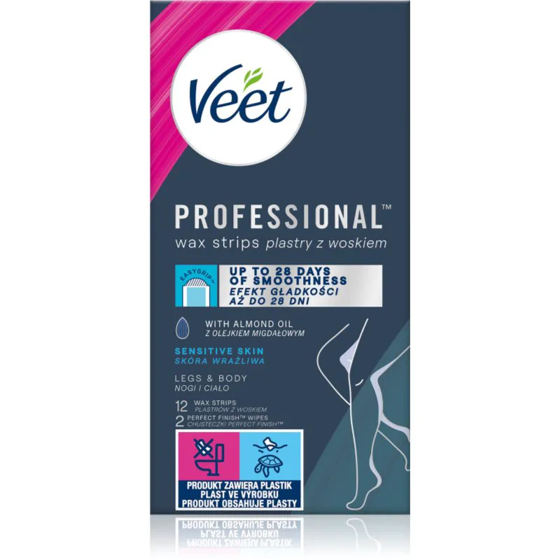 Veet Professional Sensitive Skin αποτριχωτικές ταινίες κεριού για ευαίσθητο δέρμα 12 τμχ