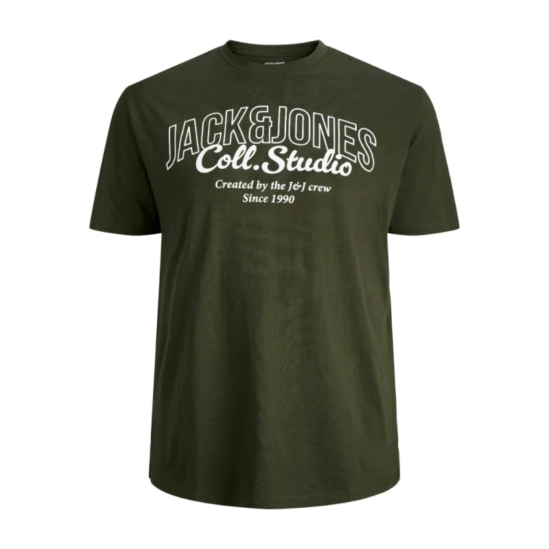 Jack & Jones "Makoto Tee"σε Plus fit γραμμή,με μεταξοτυπία - Forest Green