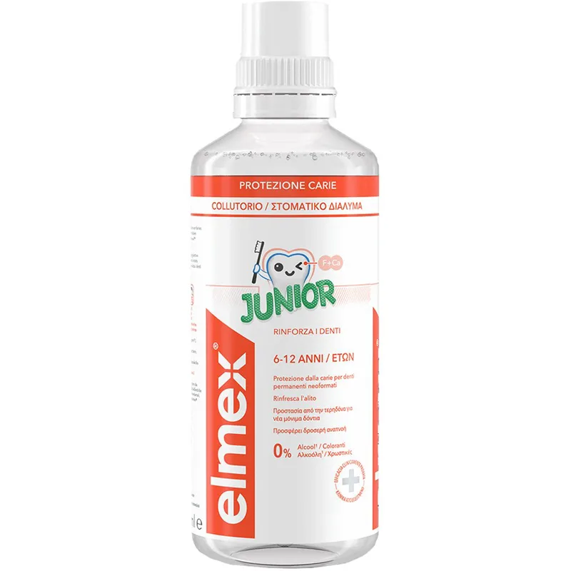Elmex Caries Protection Junior 6-12 Years Mouthwash Στοματικό Διάλυμα για Παιδιά 6 με 12 Ετών για Προστασία Κατά της Τερηδόνας & Δροσερή Αναπνοή με Ήπια Γεύση Μέντας 400ml