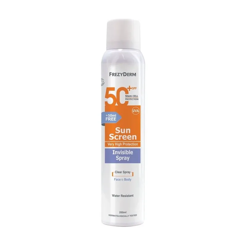 Frezyderm Sun Screen Invisible Αντηλιακό Διάφανο Spray Σώματος SPF50+, 200ml