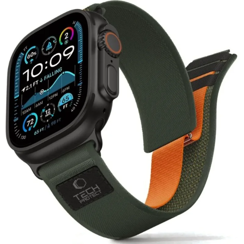 Λουράκι Apple Watch Ultra/SE/11/10/9/8/7/6/5/4 (49/46/45/44mm) Tech-Protect Nylon Elite Υφασμάτινο - Green / Πορτοκαλί (5906302339969)