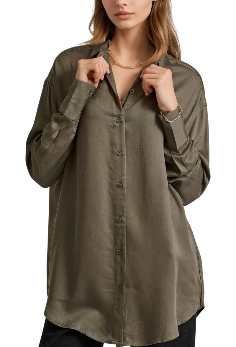 Πουκάμισο Μακρυμάνικο Funky Buddha Loose Fit FBL010-101-05-CEMENT Γυναικείο