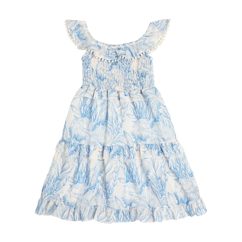 GIRL'S SHIRRED DRESS THALASSA BLUE