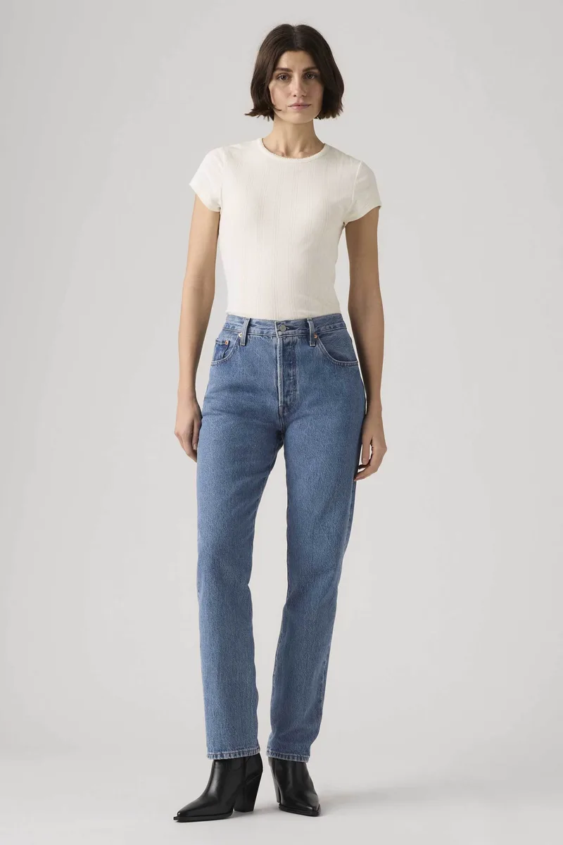 Levi's® γυναικείο τζιν παντελόνι ψηλόμεσο πεντάτσεπο Straight Fit "501® Original" - 125010438 Denim Blue