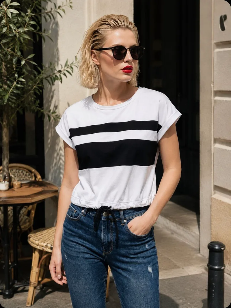 T-Shirt με Ρίγες & Σούρα – Μαύρο | Dress Up Μαύρο