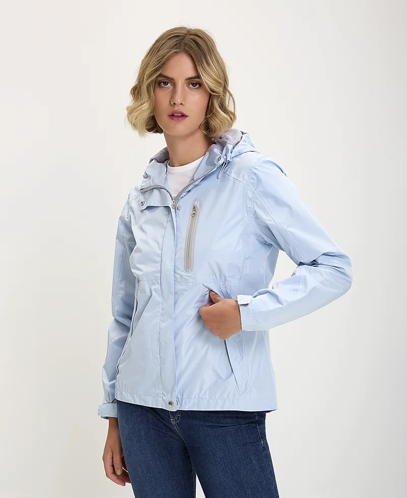 Light Weight Jacket με Κουκούλα σε Θαλασσί Σιέλ
