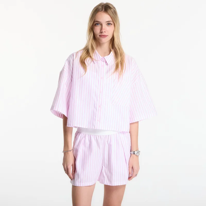Πουκάμισο Nike Sportswear Chill Poplin Women's Oversized Short-Sleeve Top Lt Magenta/ Ροζ Foam/ Summit White S