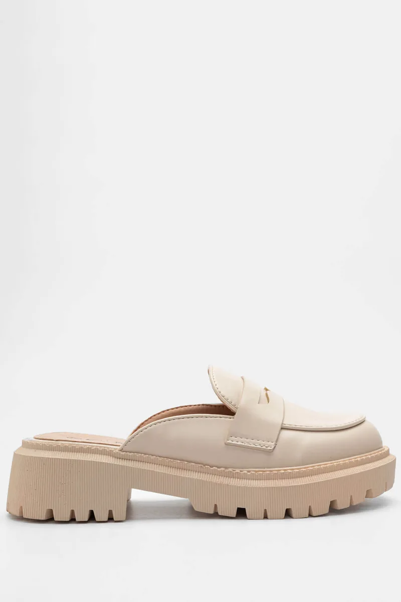 Mules Loafers με Τρακτερωτή Σόλα - Μπεζ