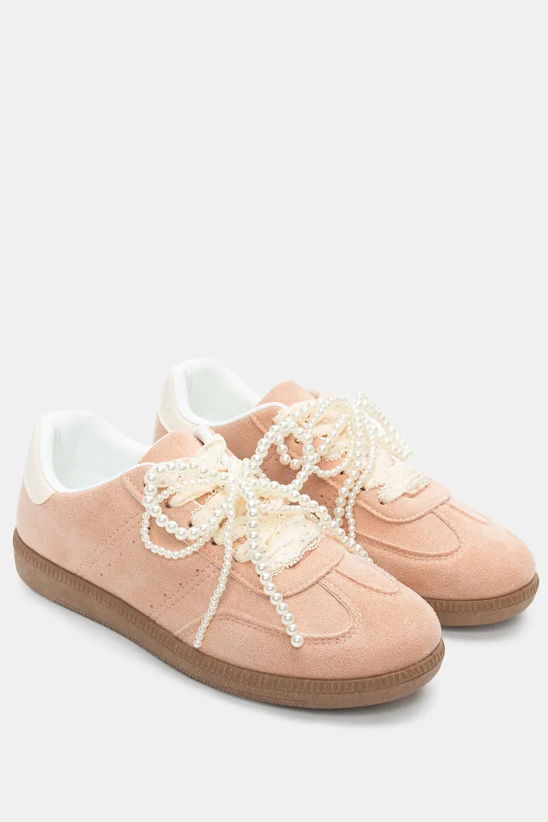 Sneakers με Διακοσμητικό Φιόγκο απο Πέρλες & Δανδέλα - Ροζ