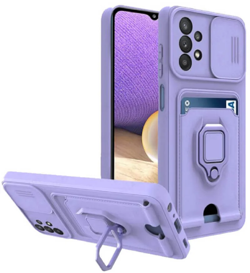 Bodycell Multifunction - Ανθεκτική Θήκη Samsung Galaxy A52 / A52s 5G με Λουράκι Λαιμού / Κάλυμμα Κάμερας / Ring Holder / Υποδοχή Κάρτας - Purple (5206015003851)