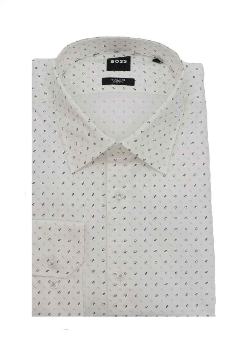 BOSS ΠΟΥΚΑΜΙΣΟ ΜΙΚΡΟΣΧΕΔΙΟ REGULAR FIT STRETCH H-JOE-KENT-C1-214 ΛΕΥΚΟ-ΜΠΛΕ