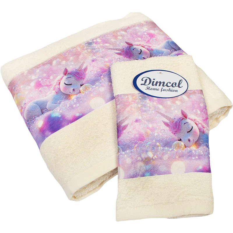 Παιδικές Πετσέτες Σετ 2τμχ Dimcol Dreaming Unicorn 322 Ecru