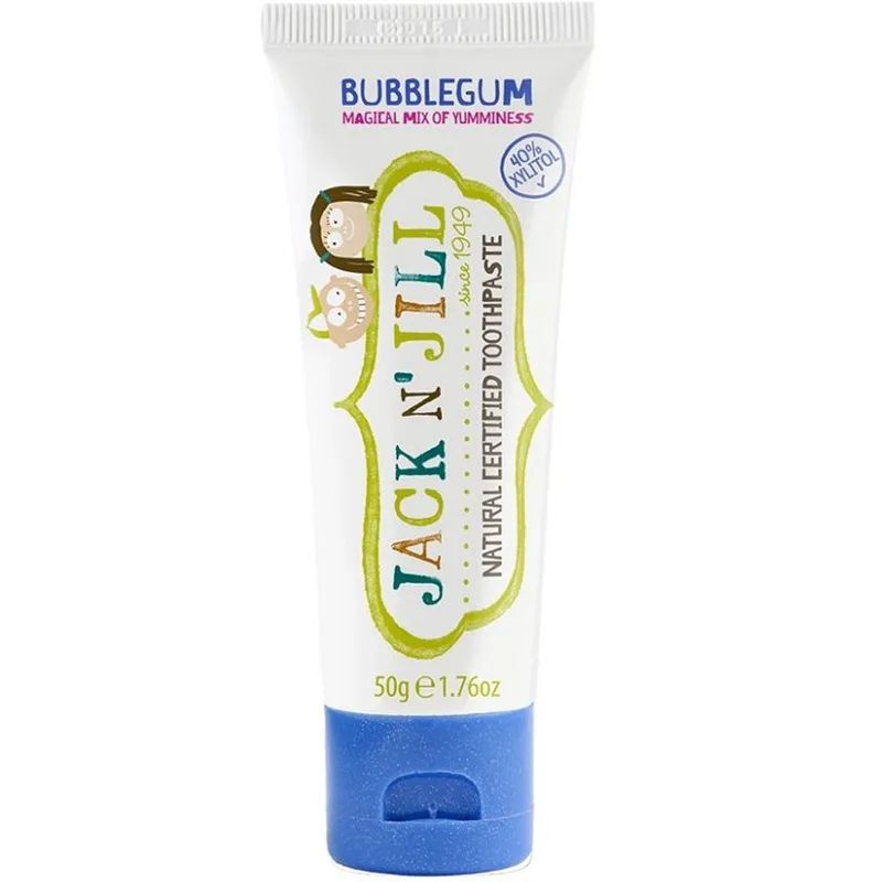 Jack n' Jill Natural Certified 6m+ Toothpaste Φυσική, Πιστοποιημένη Οδοντόκρεμα με Υπέροχη Γεύση Τσιχλόφουσκα για την Πρώτη Οδοντοφυΐα για Βρέφη από 6 Μηνών 50g - Bubblegum
