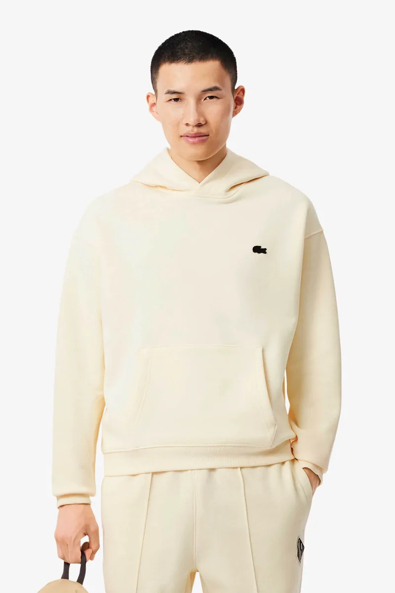 Lacoste ανδρική μπλούζα φούτερ με κουκούλα και print στο πίσω μέρος Loose Fit - SH0518-00 Κρέμ