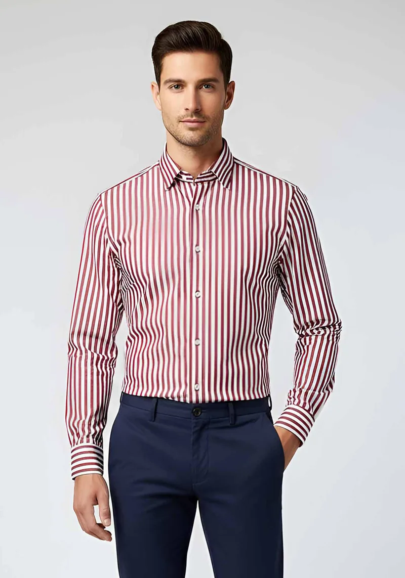 Fragosto Πουκάμισο της σειράς Stripe - FRST25 1515 8 Red
