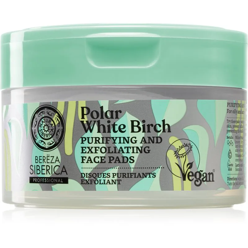 Natura Siberica Polar White Birch απολεπιστικά ταμπόν προσώπου για λιπαρή και προβληματική επιδερμίδα 20 τμχ