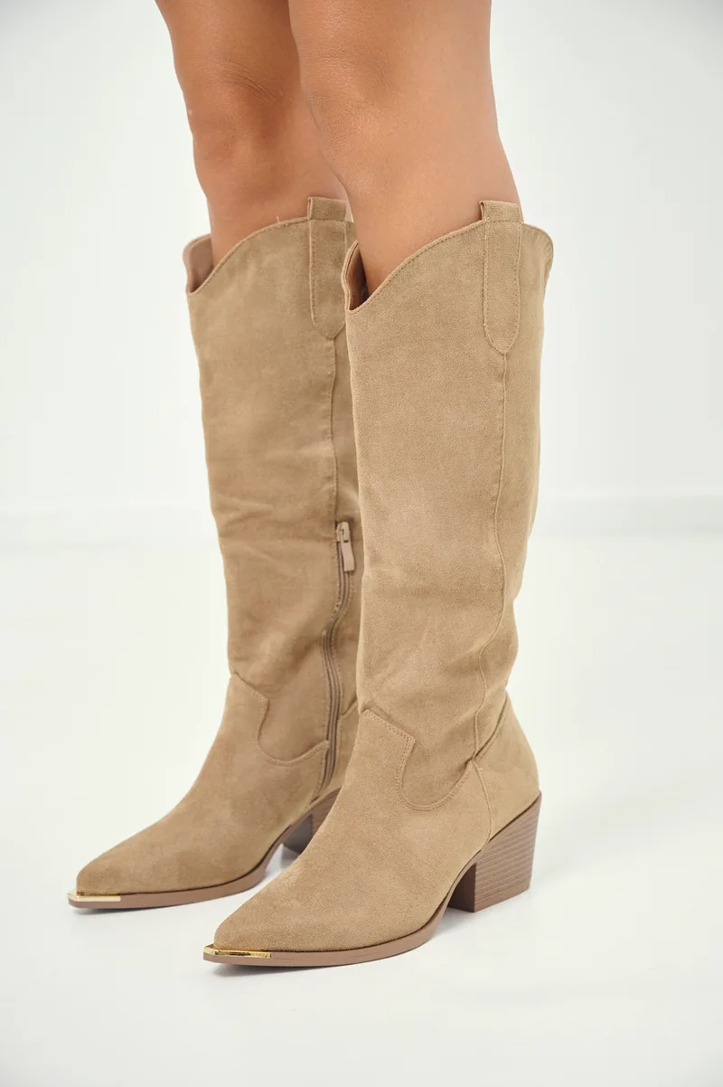 Μπότες Suede Cowboy Με Μεταλλική Λεπτομέρεια