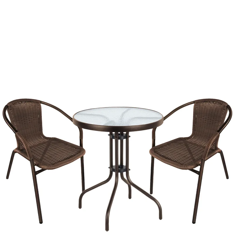 Σετ Τραπεζαρία Κήπου ArteLibre EARTH Καφέ Rattan/Γυαλί/Μέταλλο Με 2 Πολυθρόνες 14990524