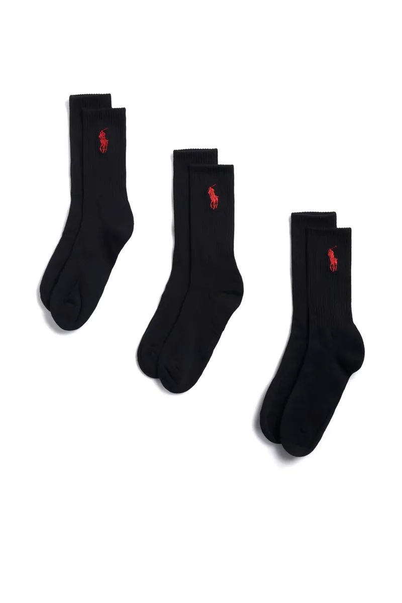 RALPH LAUREN ΚΑΛΤΣΕΣ 3 PAIRS LOGO ΜΑΥΡΟ
