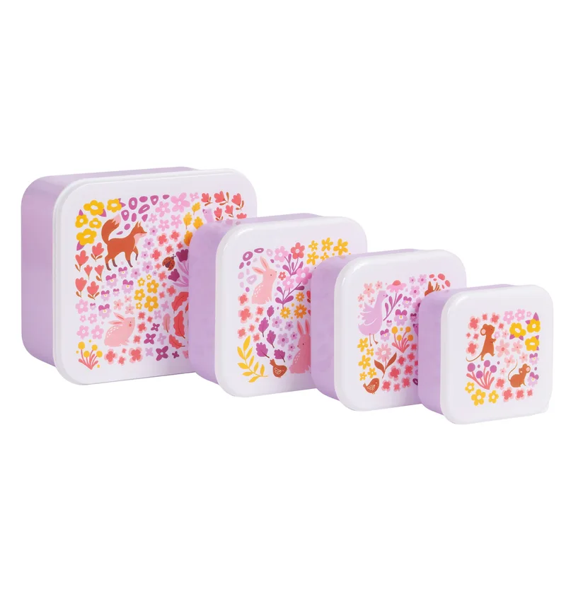 A little lovely company: Σετ 4 δοχεία φαγητού Lunch &amp; Snack Box -Flower garden