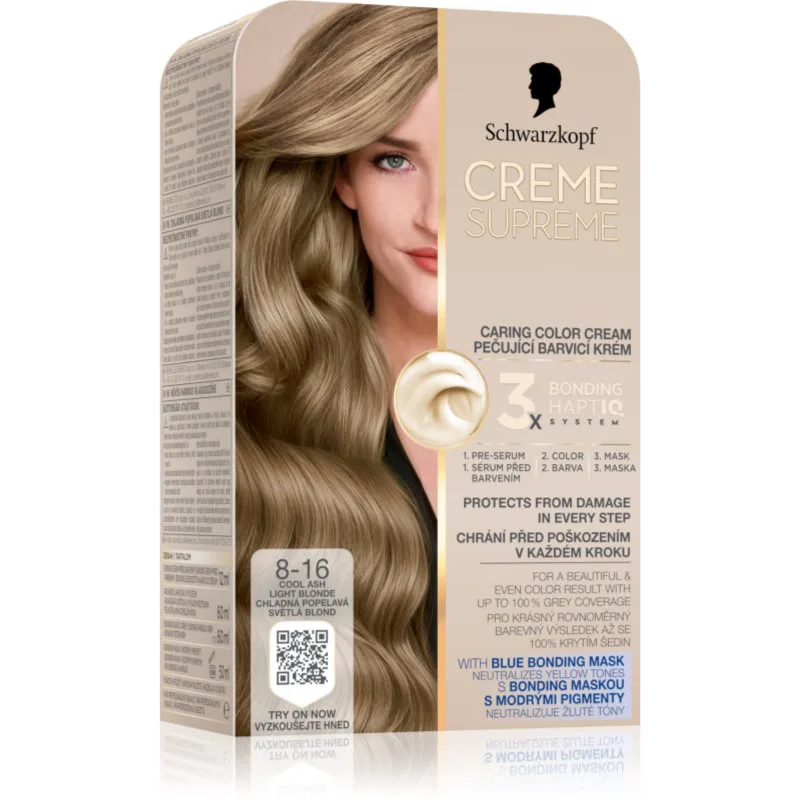 Schwarzkopf Creme Supreme μόνιμη βαφή μαλλιών απόχρωση 8-16 Cool Ash Light Blonde 60 ml