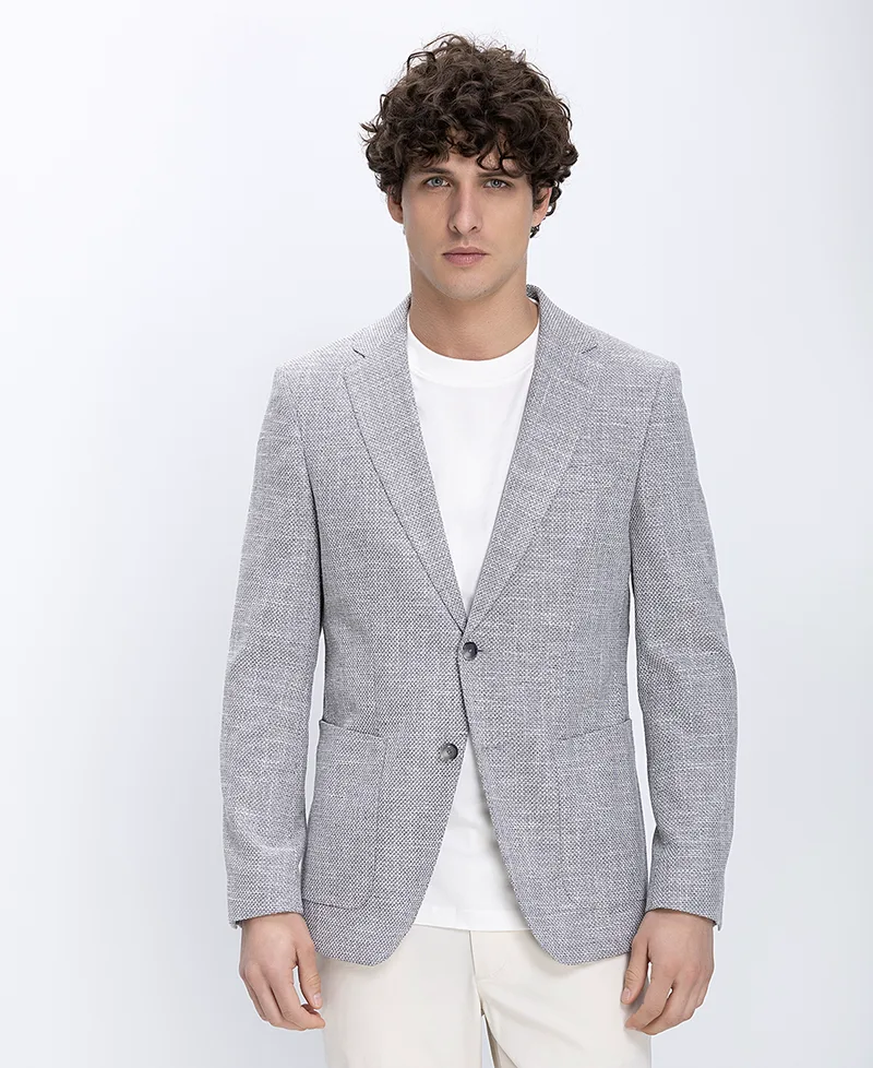Boss Ανδρικό Σακάκι Regular Fit Με Micro Pattern Υφή Και Κλασικό Πέτο