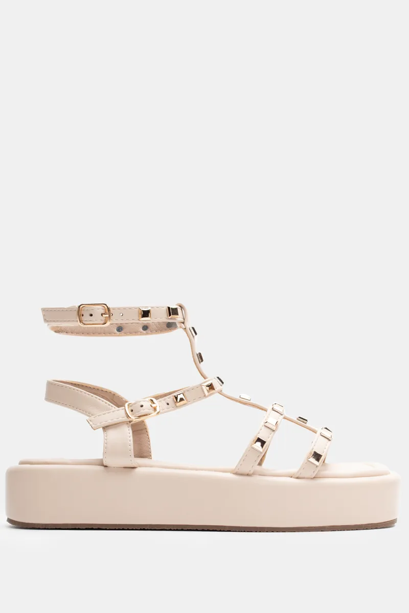 Σανδάλια Flatform Gladiator με Τρουκς - Μπεζ