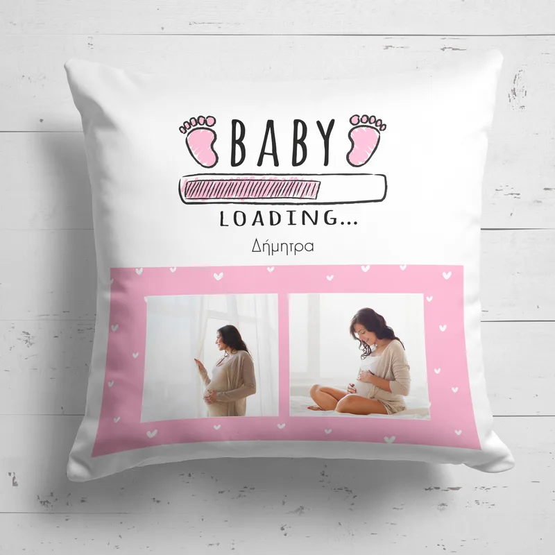 Baby Girl Loading - Μαξιλάρι Με Γέμιση - Λευκό - 25X25 - Τετράγωνο