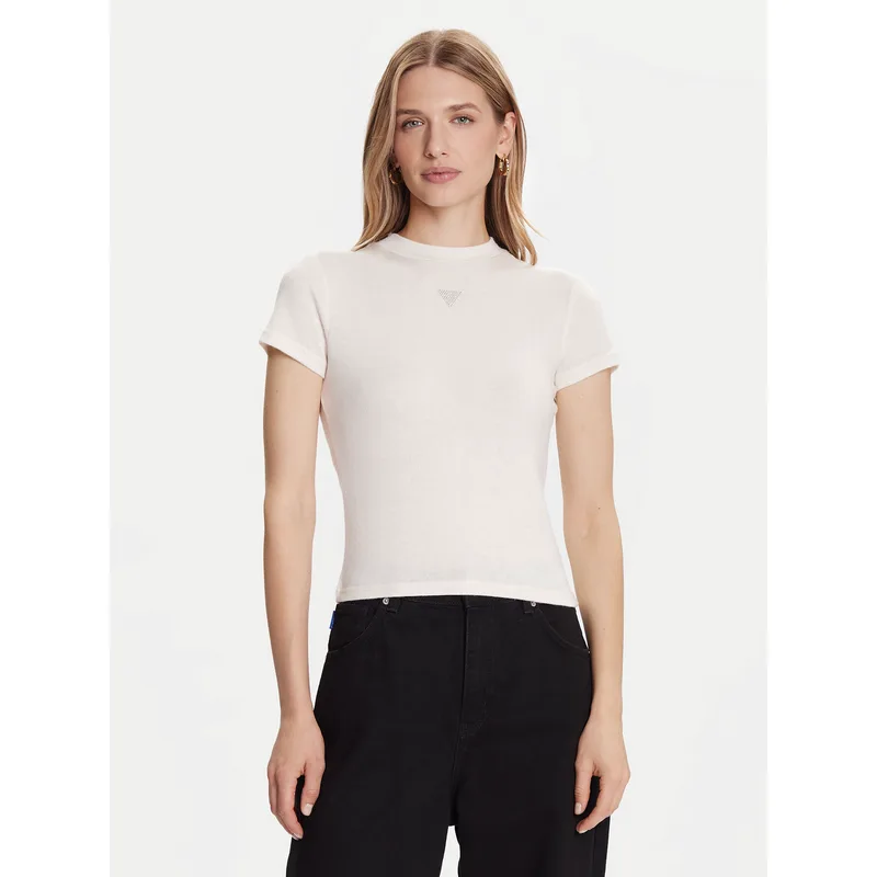 Guess T-Shirt W5BP07 KCGM2 Εκρού Slim Fit