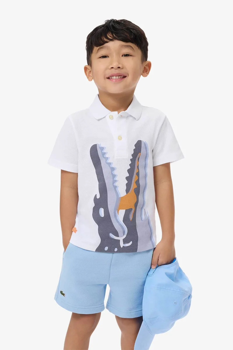Lacoste παιδική μπλούζα πόλο πικέ με print - PJ7370 Λευκό