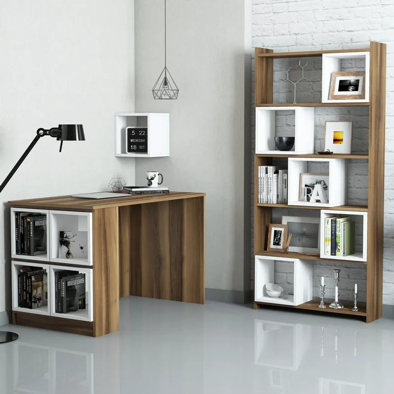Σετ Γραφείο Με Βιβλιοθήκη Box - Walnut, White 845Hct3808 120x75x65 cm