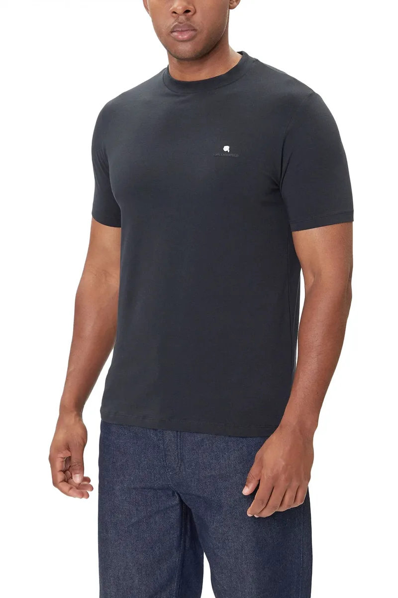KARL LAGERFELD T-SHIRT CREW NECK SILVER LOGO ΜΠΛΕ