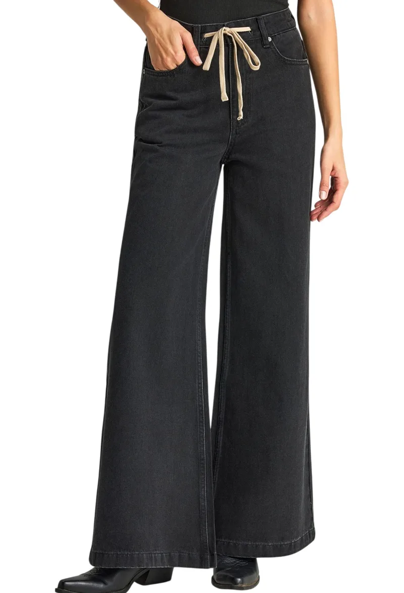 Παντελόνι Jean Funky Buddha Wide Leg FBL013-173-02-BLACK Γυναικείο