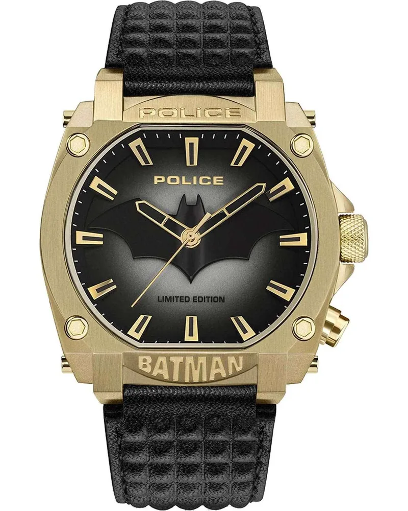 POLICE X BATMAN Forever Limited Edition - PEWGD0022602, Χρυσό case with Black Leather Strap