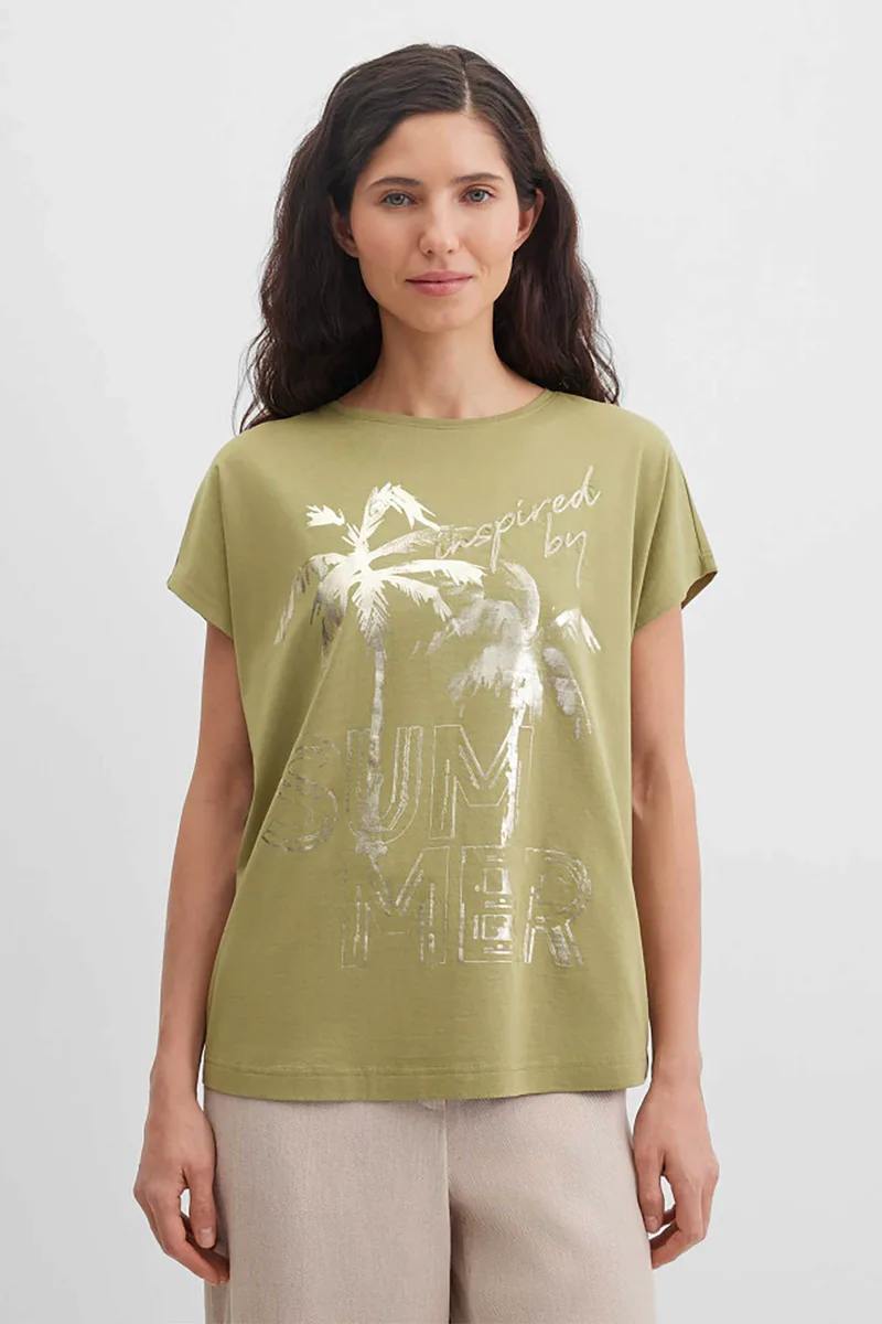 Gerry Weber γυναικείο T-shirt με metallic print - N61743631040 Πράσινο