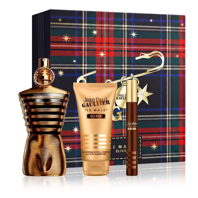 Jean Paul Gaultier Le Male Elixir Parfum 125 ml with 10 ml Mini Parfum and 75 ml Shower Gel for Men 1 pcs