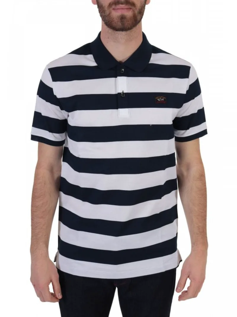 PAUL&SHARK POLO LOGO DOUBLE MERCERIZED ΡΙΓΕ ΛΕΥΚΟ-ΜΠΛΕ