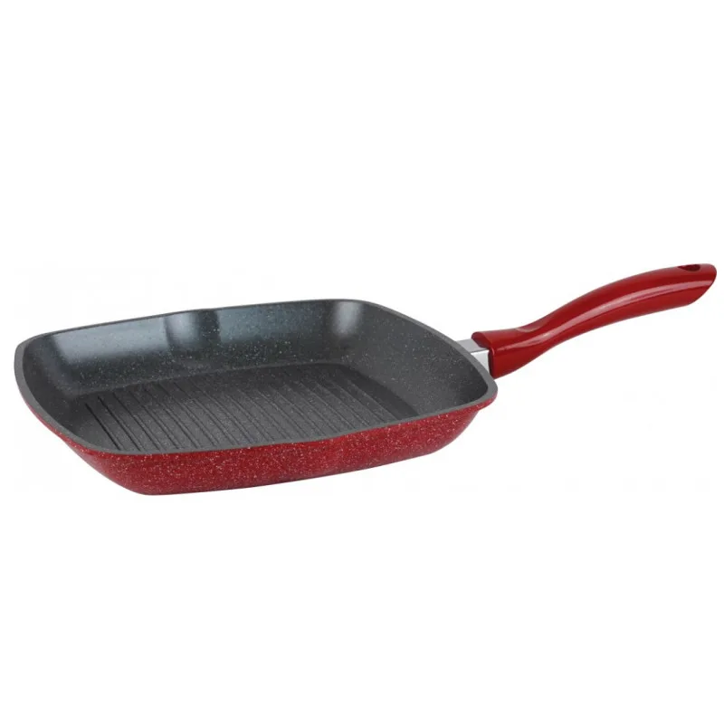 Τηγάνι σχάρας Oliver Voltz OV54316A28, 28 cm, Μαρμάρινη επίστρωση, Επαγωγή, Κόκκινο