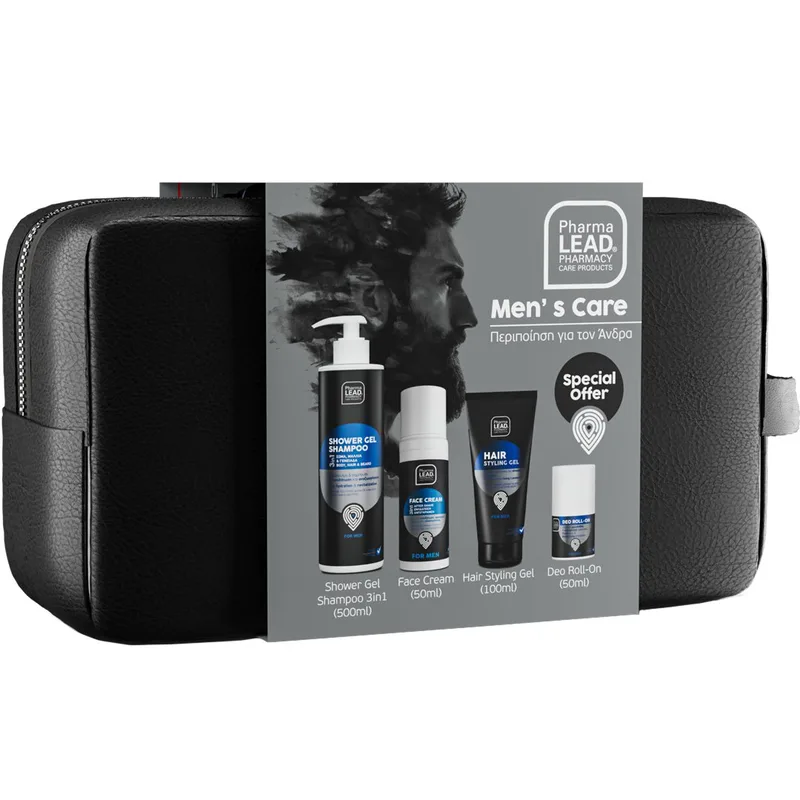 Pharmalead Men's Care Promo Shower Gel Shampoo 3in1 500ml & Face Cream 50ml & Hair Styling Gel 100ml & Deo Roll On 50ml & Δώρο Νεσεσέρ 1 Τεμάχιο