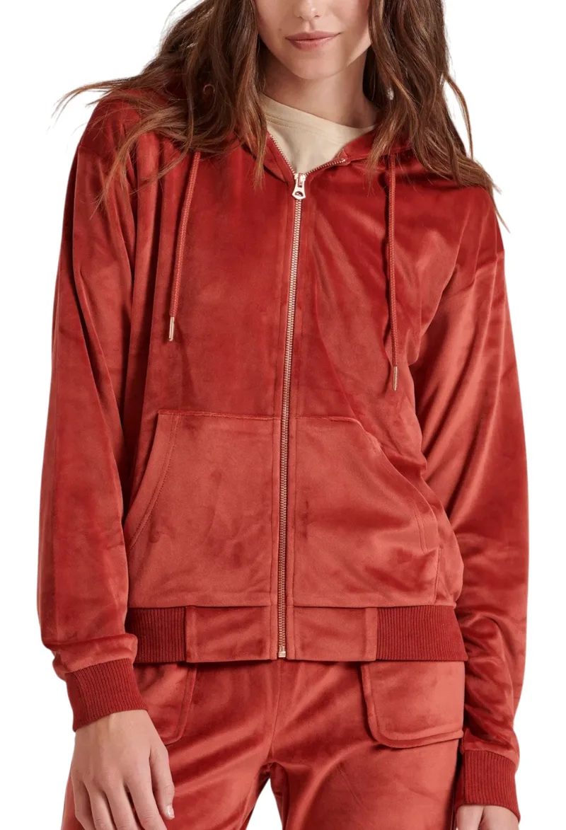Ζακέτα Funky Buddha Βελουτέ Με Κουκούλα FBL010-100-06-RUST Γυναικείο