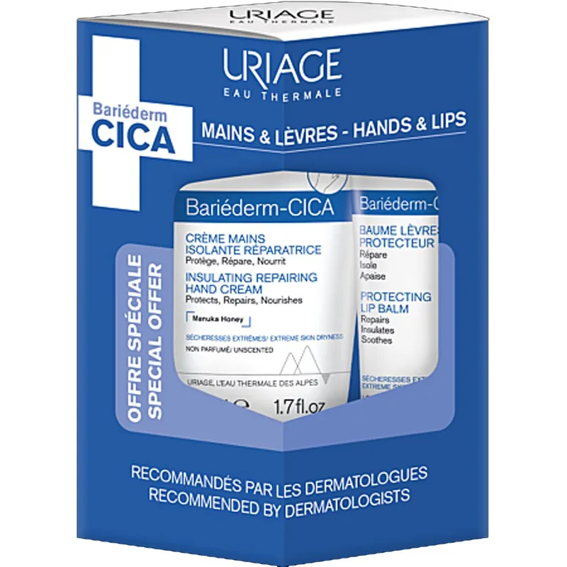 Uriage Promo Bariederm Cica Hand Cream 50ml & Protecting Lip Balm 15ml