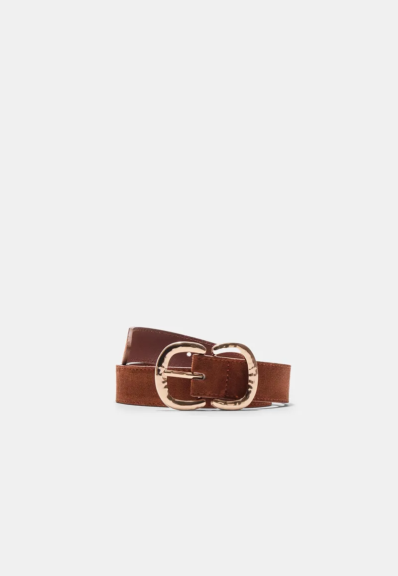 Stradivarius Ζωνη Με Διπλη Αγκραφα Συνθετικο Σουεντ Καφέ 90
