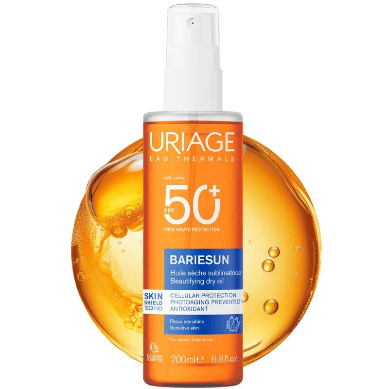 Uriage Bariesun Beautifying Spf50+ Satin Finish Dry Oil Spray Αντηλιακό Ξηρό Λάδι Προσώπου, Σώματος & Μαλλιών Πολύ Υψηλής Προστασίας Κατάλληλο για Ευαίσθητες Επιδερμίδες 200ml