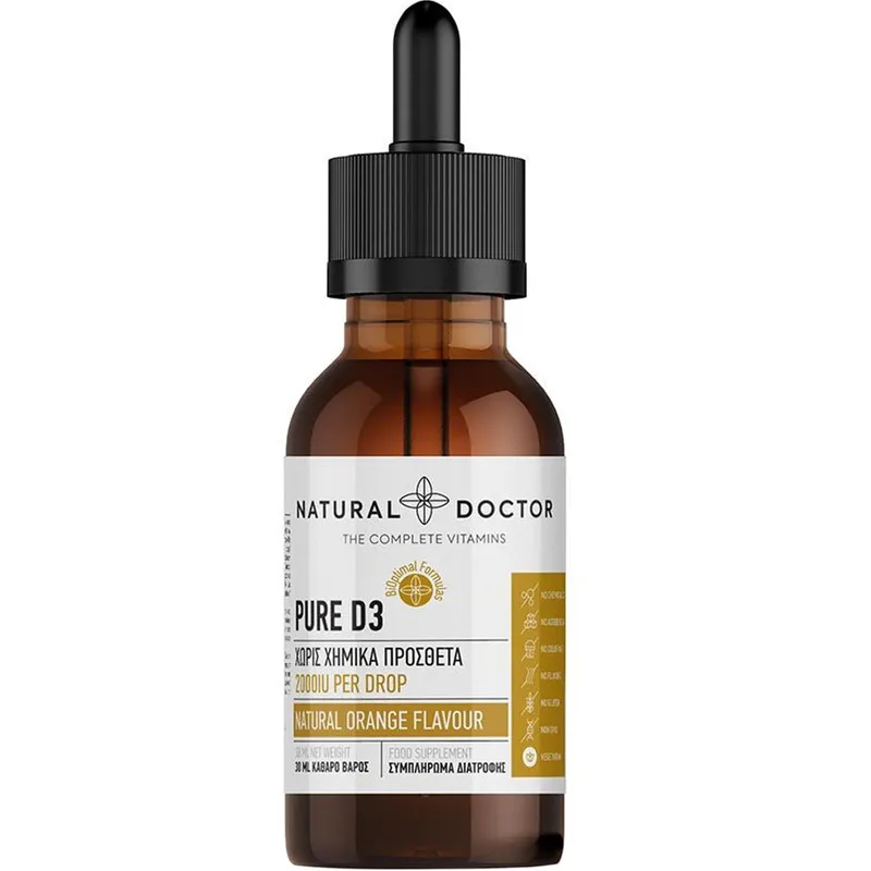 Natural Doctor Pure Vitamin D3 Drops Συμπλήρωμα Διατροφής Βιταμίνης D3 σε Πόσιμο Υγρό για Ενίσχυση του Ανοσοποιητικού & Καλή Υγεία Οστών & Δοντιών με Γεύση Πορτοκάλι 30ml