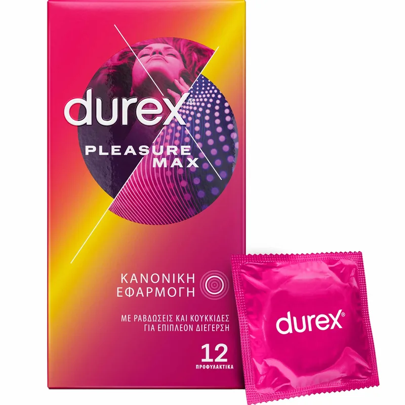 Durex Pleasure Max Regular Fit Προφυλακτικά με Κουκίδες & Ραβδώσεις για Μεγαλύτερη Απόλαυση 12 Τεμάχια